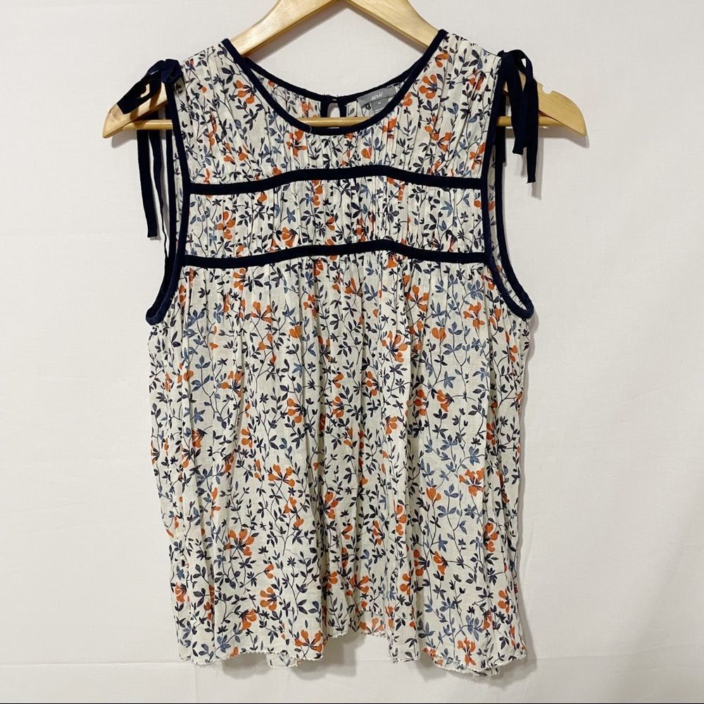 M Aerie Floral Swing Shoulder Tie Sleeveless Semisheer Blouse - Picture 1 of 8